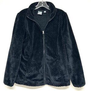 Free2B Women Butter Pile Fleece Jacket Textured Black M Full Zip Pockets Casual